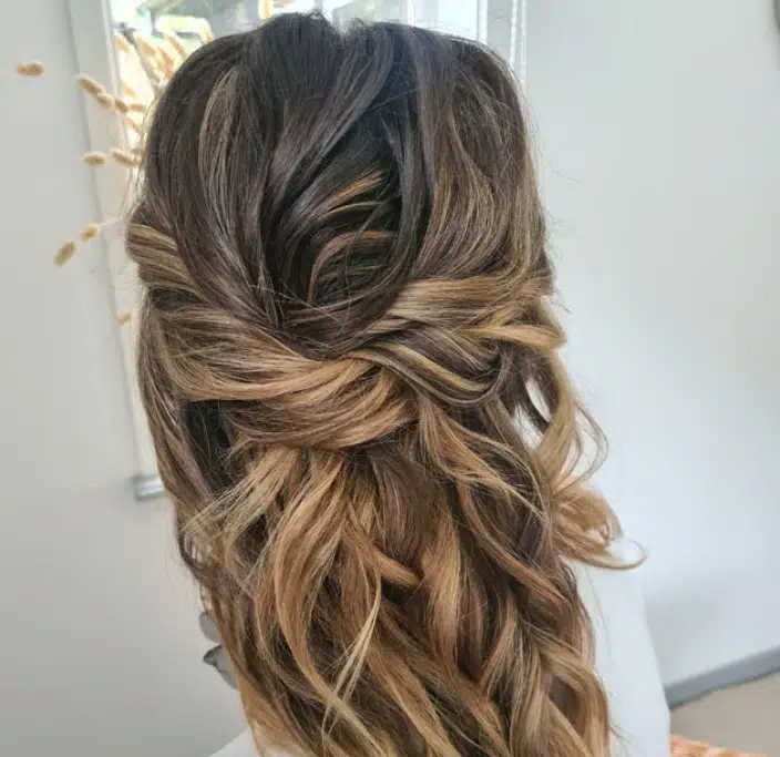 boho bridal half up hair down hairstyle with texture and twists